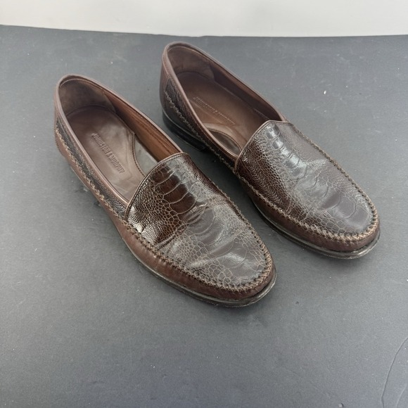 Johnston & Murphy Brown Croc Loafers Men's 10.5 M Leather Casual Shoes Slip On - Picture 4 of 16